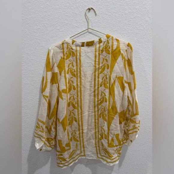 Anthropologie Fig and Flower Yellow floral abstract sheer Patterned Top - Picture 6 of 6